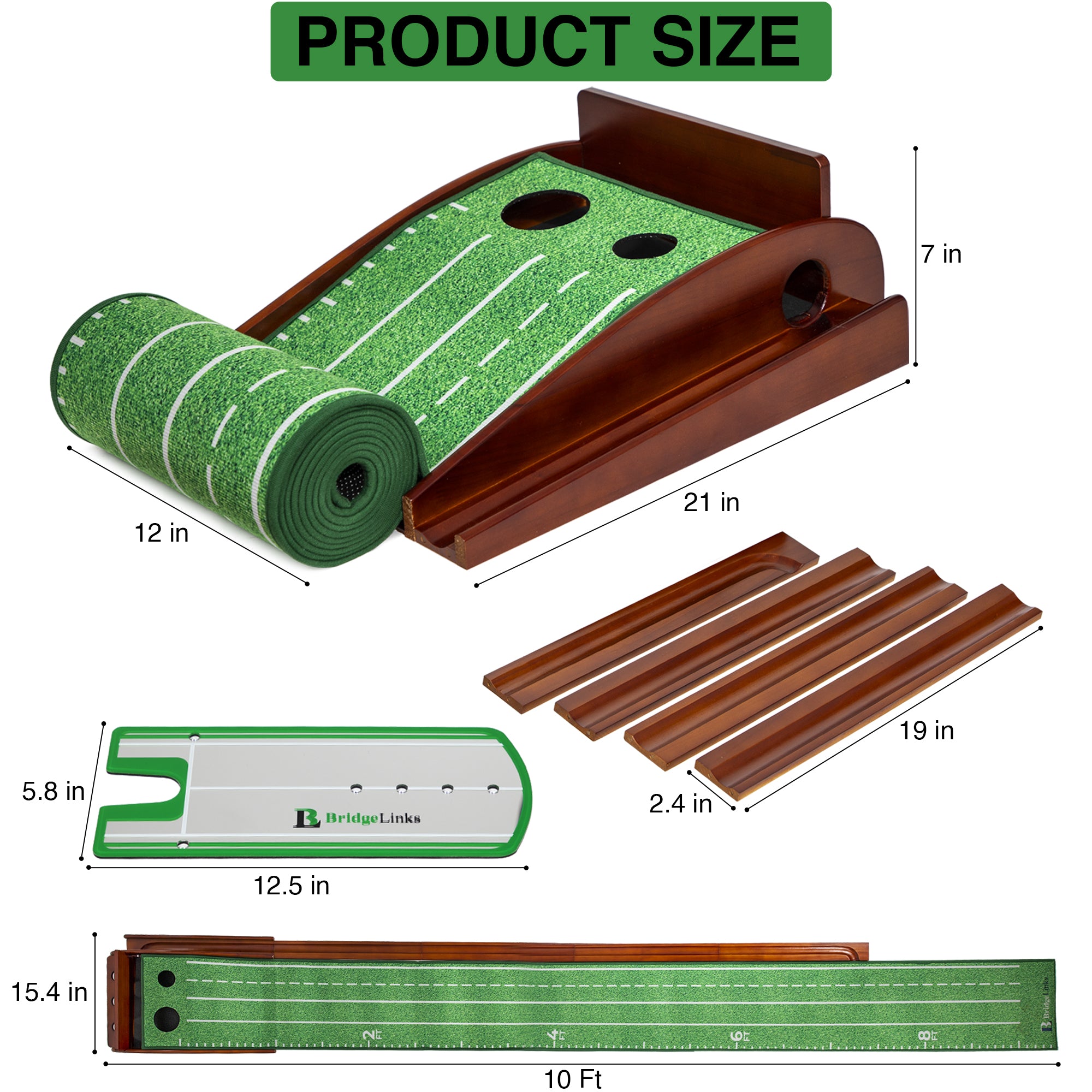 Golf Putting Green Mat 10ft, Indoor Putting Mat with Ball Return, Two Hole Putting Mat for Accuracy, Solid Wood Base Putting Mat, Non Slip Golf Mat for Practice, With Alignment Mirror!